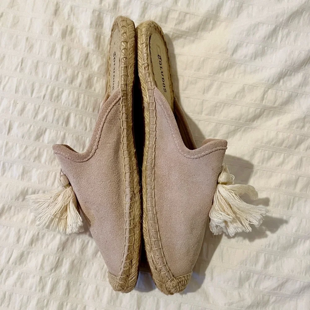 Soludos Peony Pink Suede Tassel Espadrille Mule Slip-On Flats Sandals 7